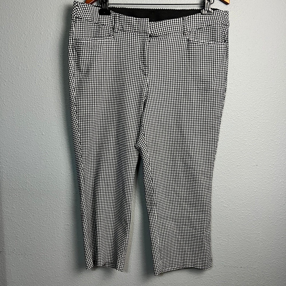 Lane Bryant Gingham Stretch Cropped Pants Plus Size 16 Black White Career Casual